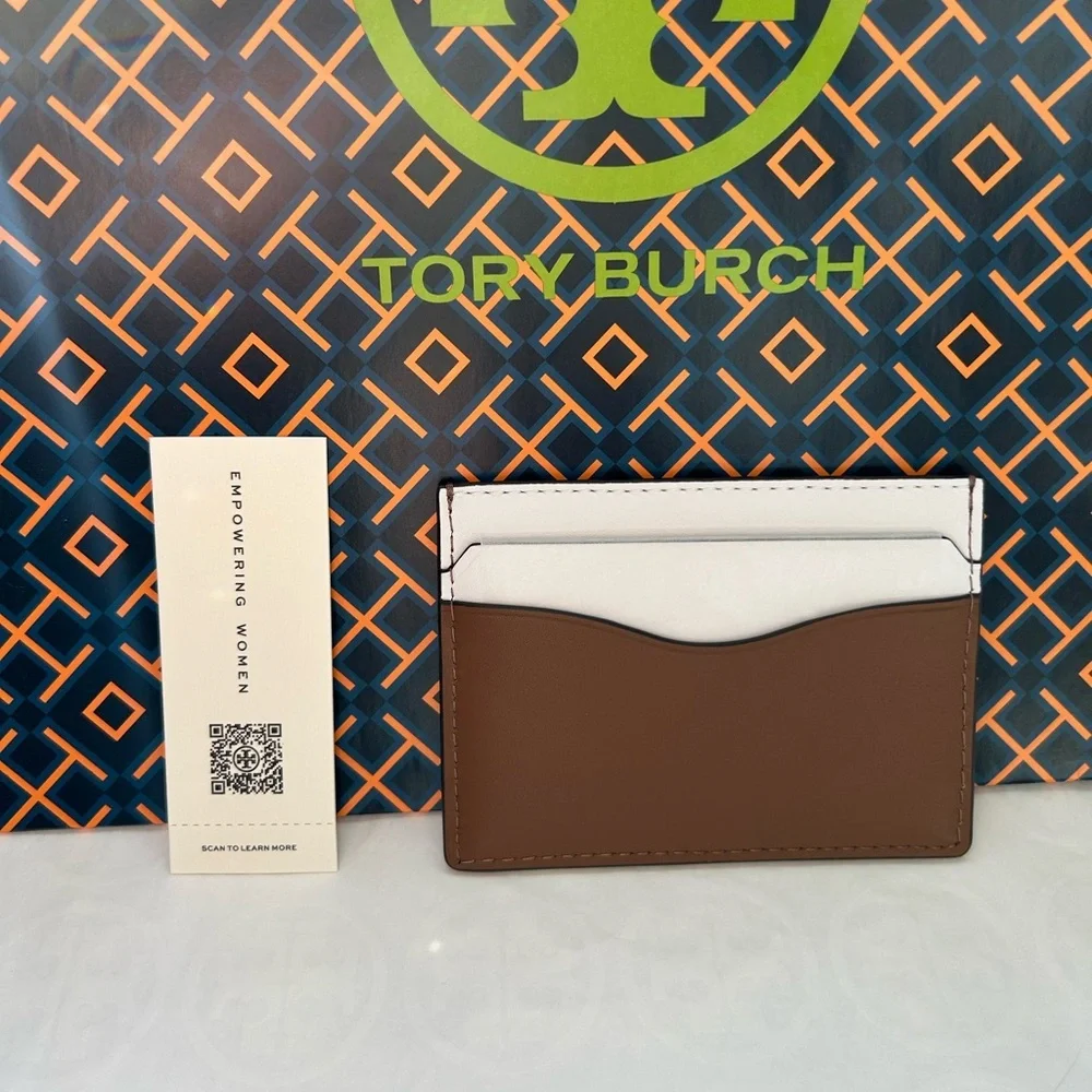 Tory Burch Emerson Soft Color Block Slim Card Case Optic White Moose Gold